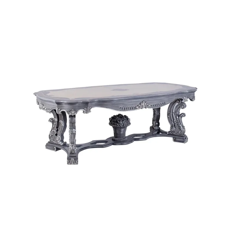 

Luxury Classical European Villa Dining Room Furniture Solid Wood Carved Oval Table Long