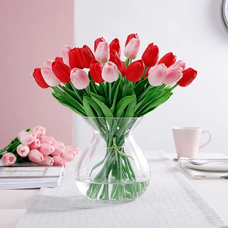 30 pezzi di tulipani in lattice artificiale fiori steli finti PU tulipani al tocco reale per la decorazione della festa nuziale (bianco)