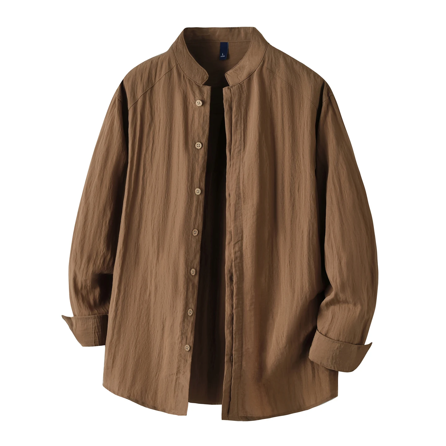 Men Old Money Style Stand Collar Vintage Lightweight Long Sleeve Loose Casual Shirts Man Commuter Korean Streetwear Shirt Blouse