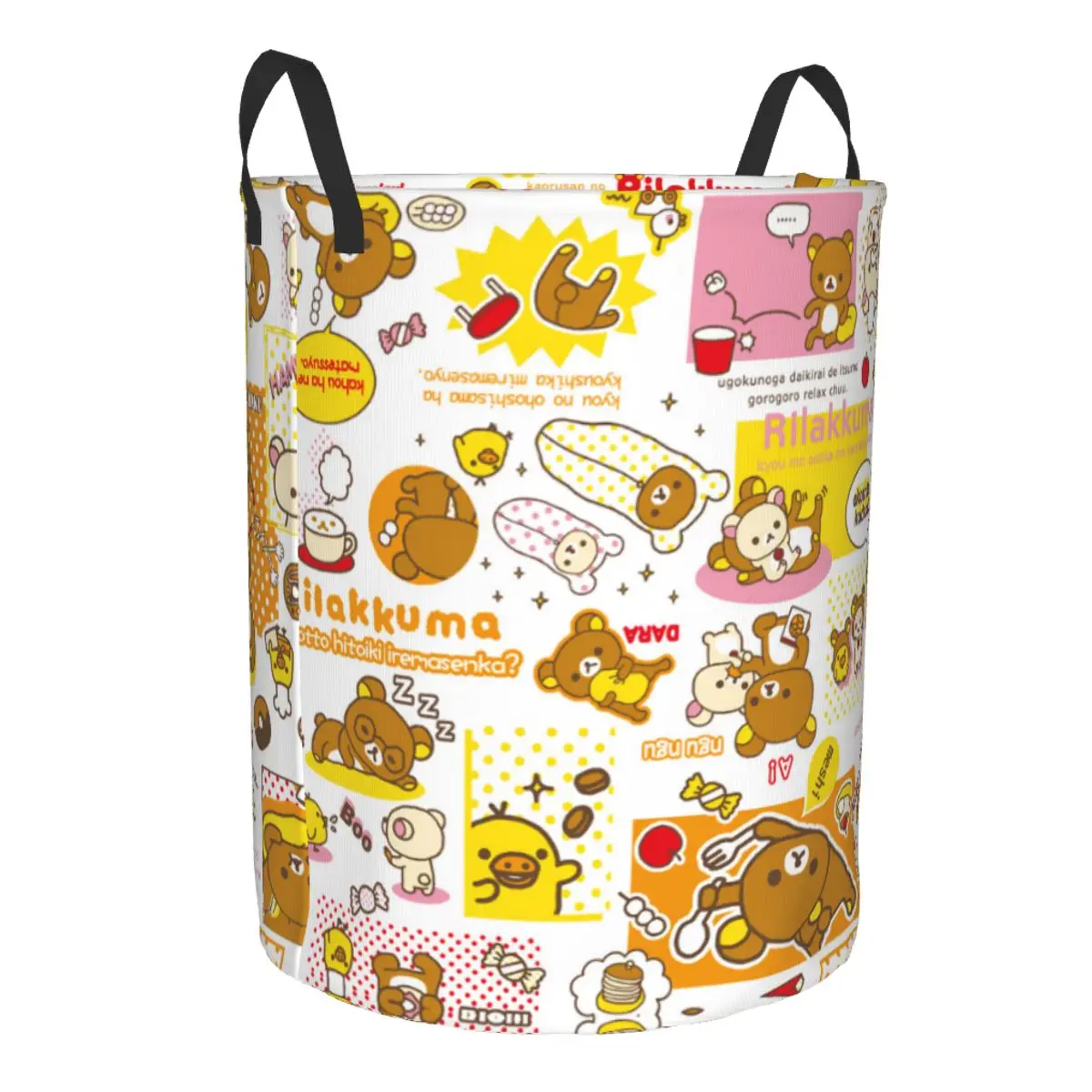 Custom Kawaii Rilakkuma Bear Collage Laundry Basket Collapsible Clothing Hamper Toys Organizer Storage Bins