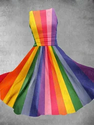 Women's Rainbow Gradient Colorful Stripe Art Print Design Maxi Dress 3D Printed Sexy Dress Female Dresses