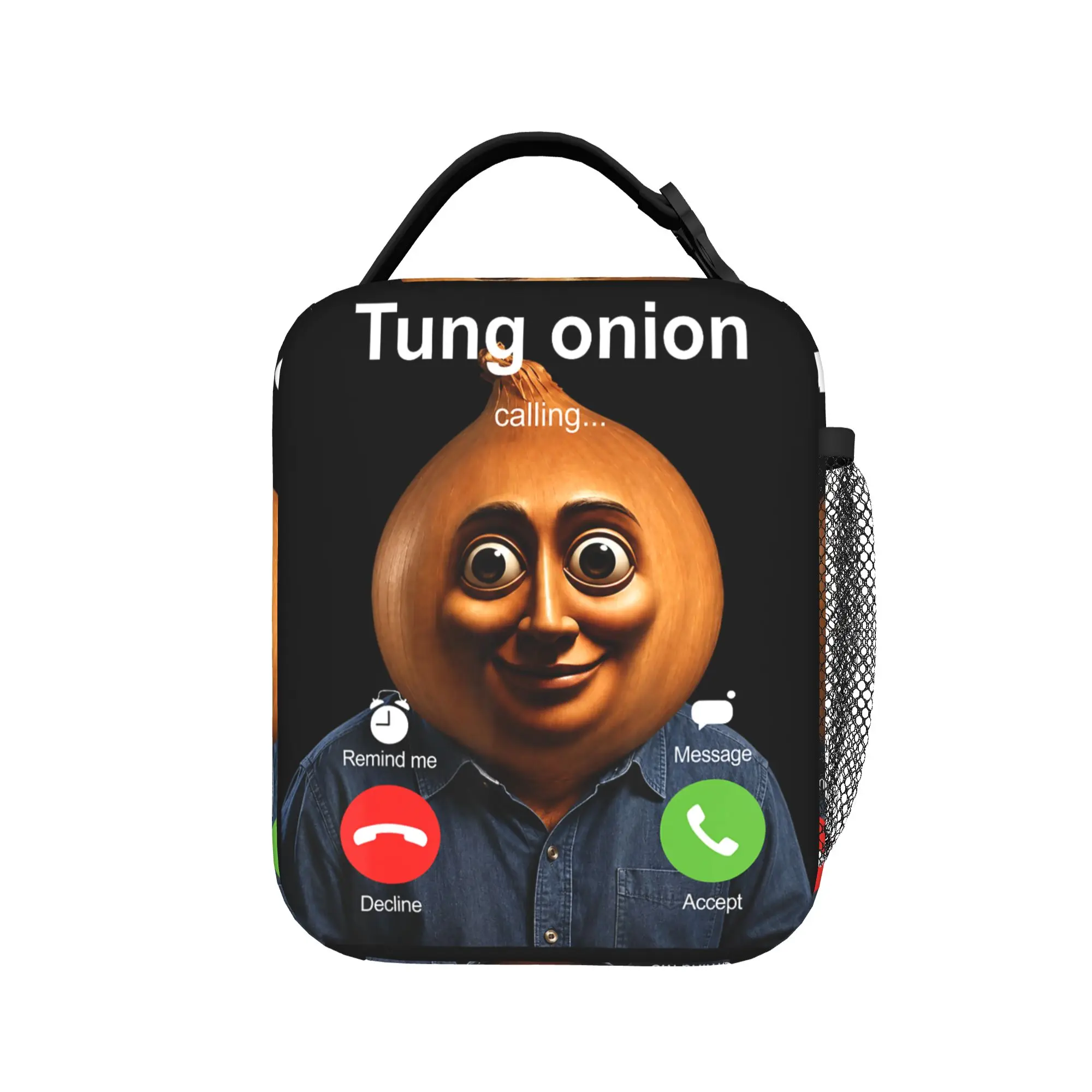 Tung Onion is Calling Brainrot Meme Lunch Bag Aesthetic Lunch Box For Unisex Travel Cooler Bag Oxford Print Thermal Lunch Bags