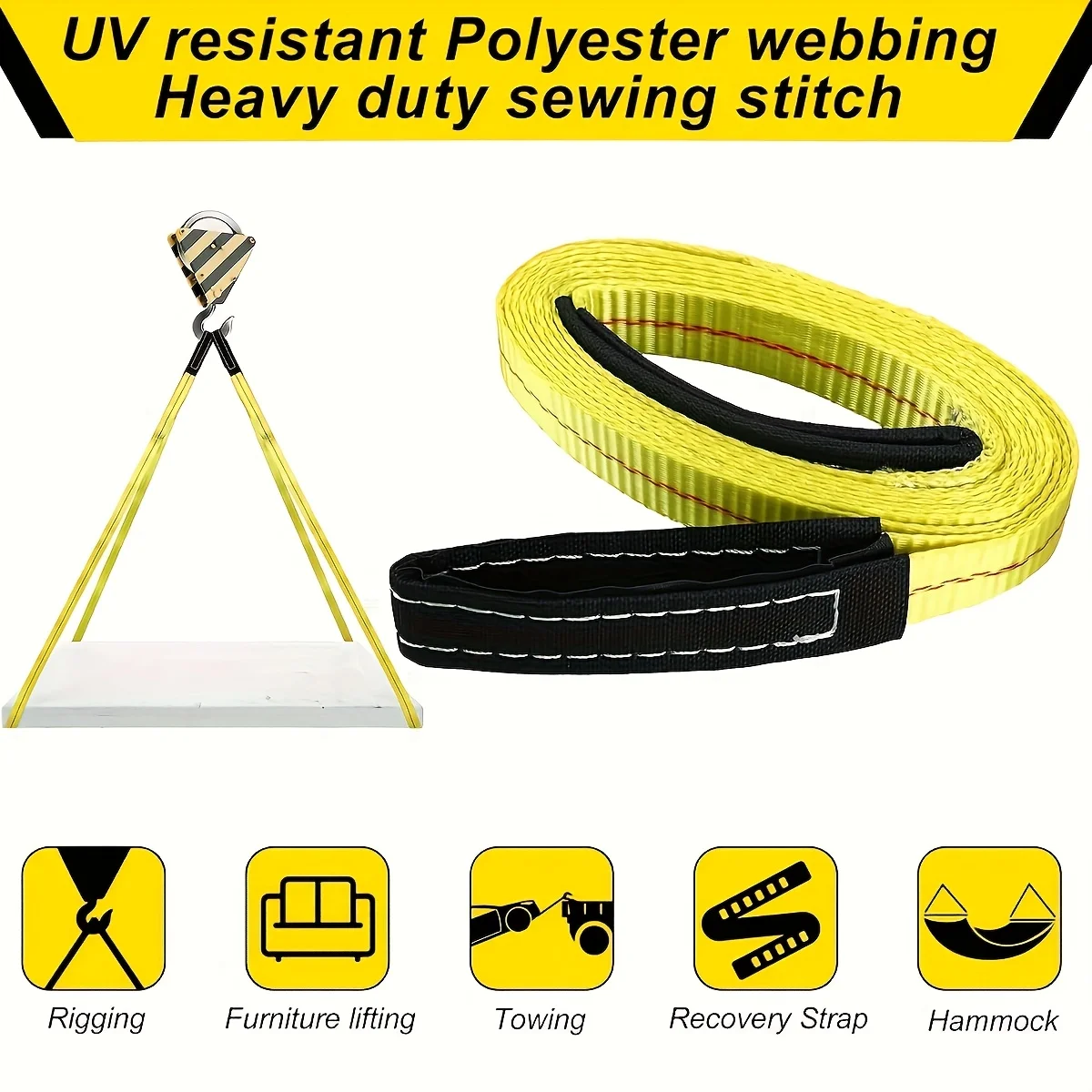 2pcs 10feet Lift Sling Straps, Lifting Straps Nylon Recovery Strap Sling Winch Strap