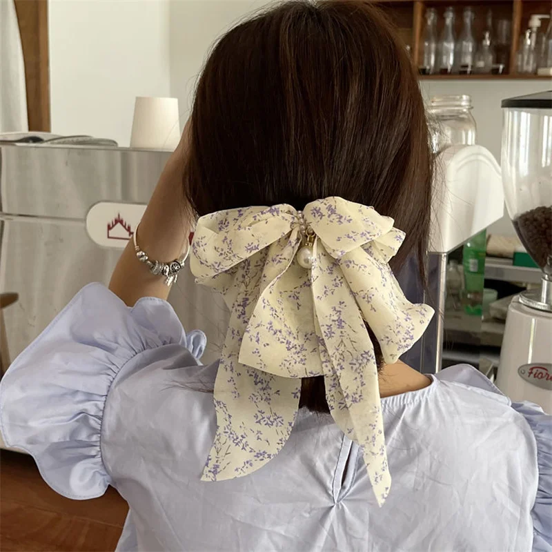 Bow Knot Sweet Fabric Hair Clip Ladies Back Head Duckbill Hair Accessories For Women Small Floral Hair Claw