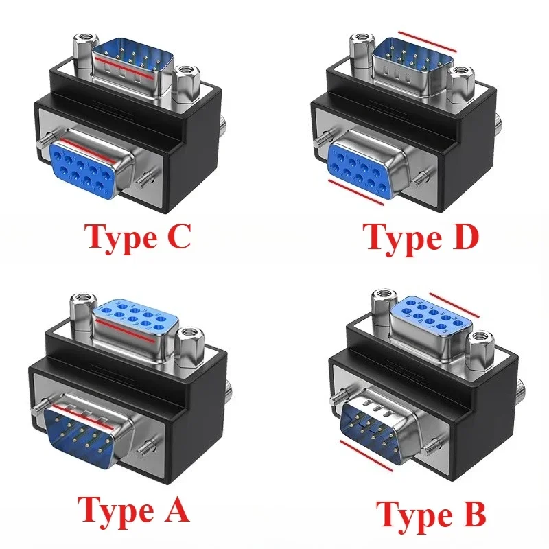 1PCS 90 Degree Elbow DB9 Conversion Plug Adapter Male to Female L-Type 9 Pin Serial Port RS232 Soldering Connector