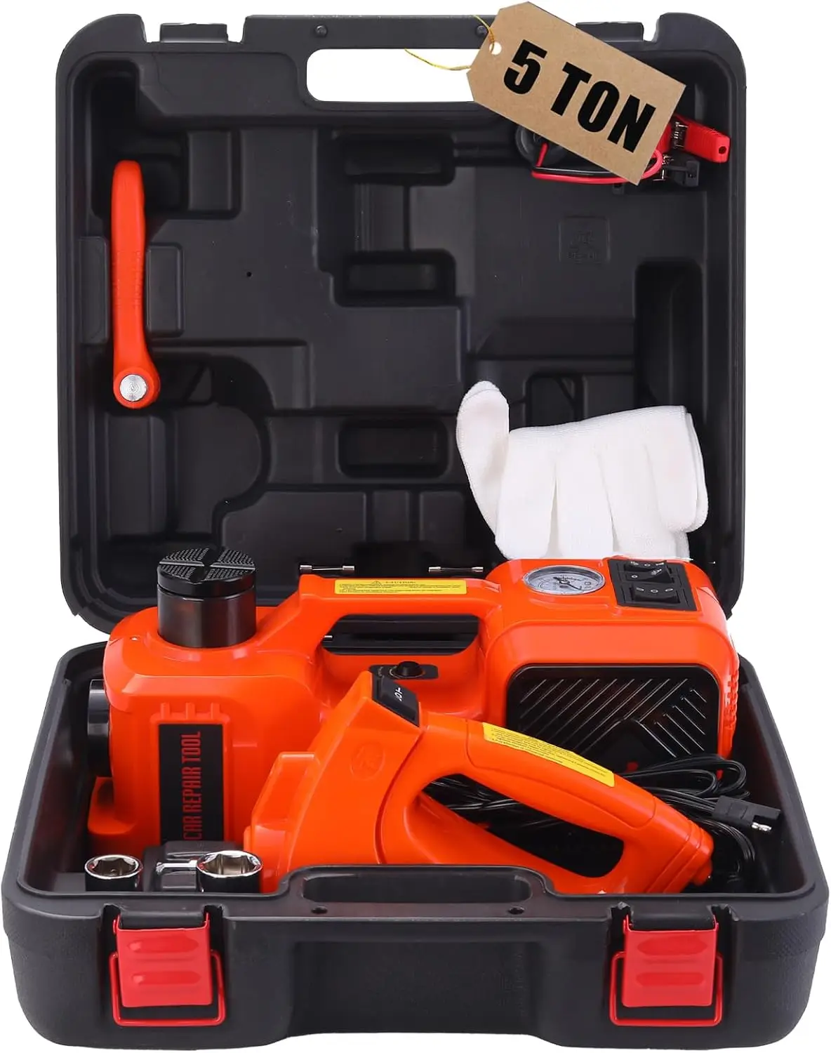 Electric Hydraulic Car Jack Kit 5T Impact Wrench Tire Inflator Pump | 12V Jack for SUV Sedans Tire Change with LED Light 17.7