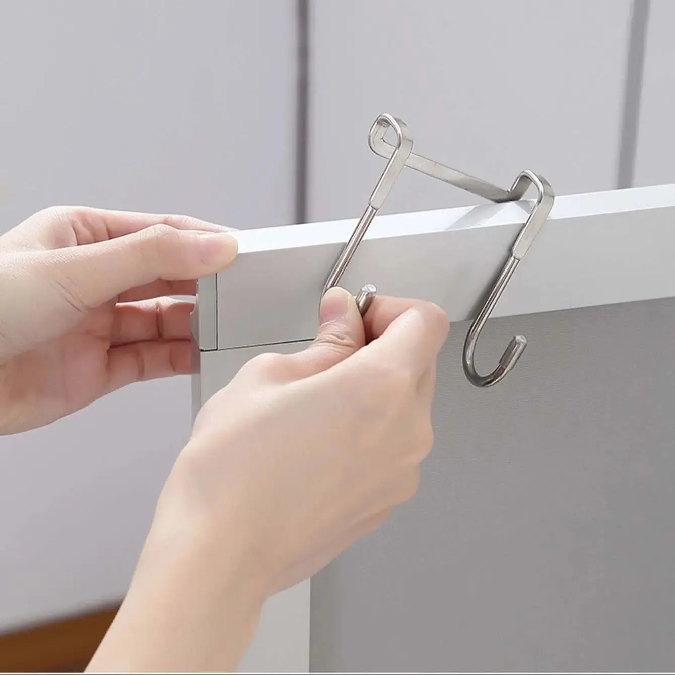 5PC 304 Stainless Steel Hook Free Punching Double S-Shape Hook Kitchen Bathroom Cabinet Door Back Type Coat Towel Storage Hanger - view 5