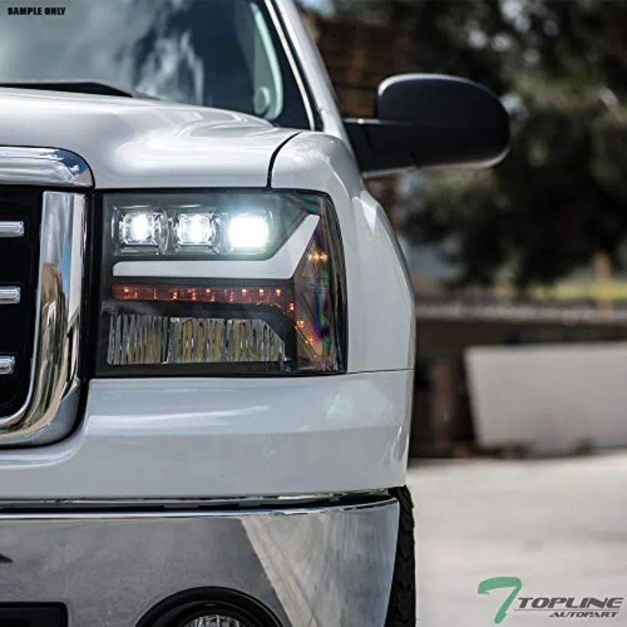Compatible con GMC Sierra 2007-2013 1500/2007-2014 2500 3500 HD carcasa negra faros de proyector tri secuenciales LED completos con