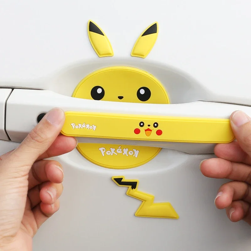 Pokemon Car Door Handle Anti-collision StickerPikachu Rearview Mirror Anti-scratchDoor Bowl DecorationSticker Children\'s ToyGift