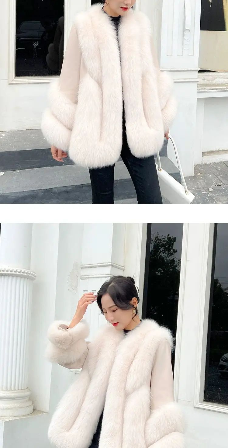Whole Skin Fox Fur Grass Women's Mid length 2023 New Fur Integrated Sheep Skin White Duck Down Down Coat Winter