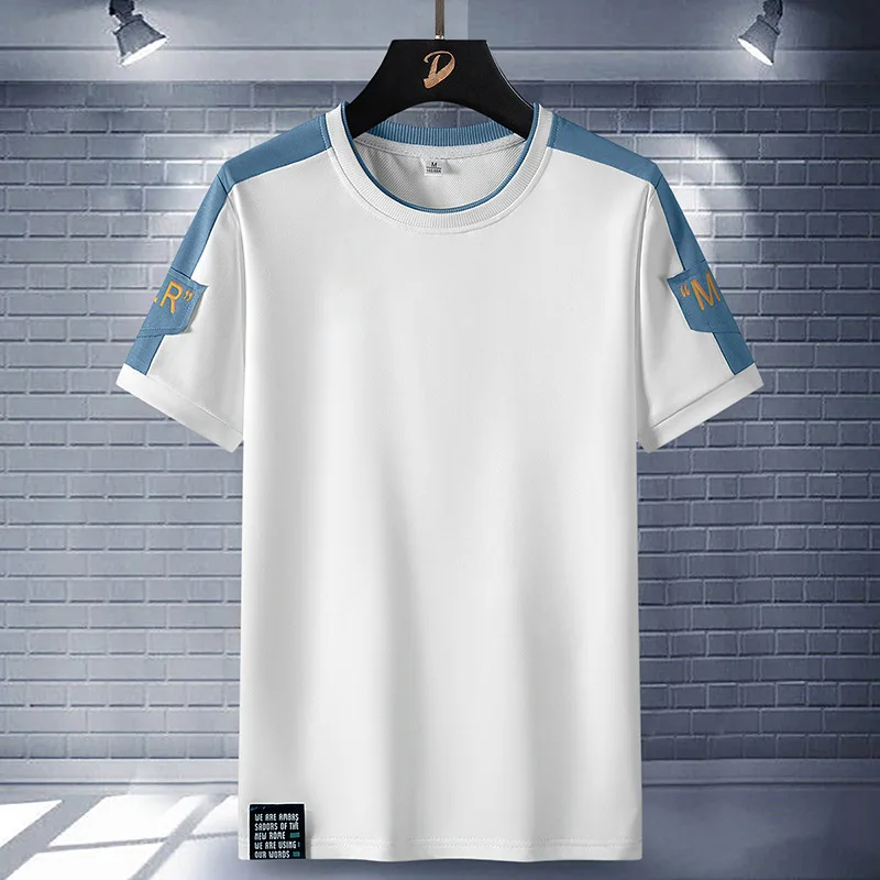 

Мужская летняя дышащая удобная футболка из чистого хлопка с круглым вырезом и короткими рукавами для занятий спортом и фитнесом