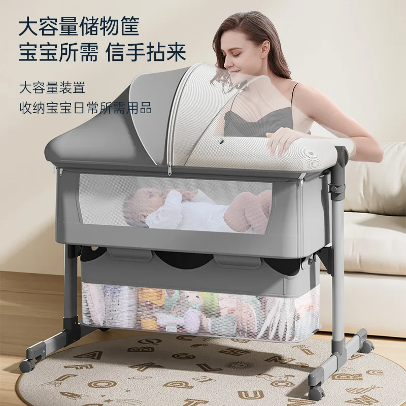 

Portable Movable Baby Crib Foldable Adjustable Splicing Large Bed Baby Cradle Bed Bb Bed Anti Overflow Milk