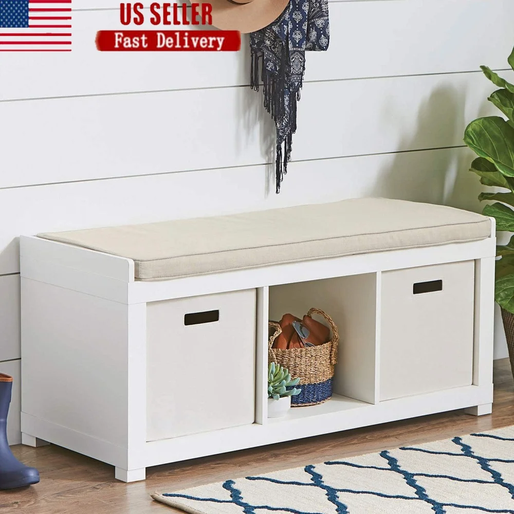 

Скамейка для хранения с 3 кубами, белый мягкий органайзер для сидений, идеальное домашнее хранилище обуви, игрушек и многого другого