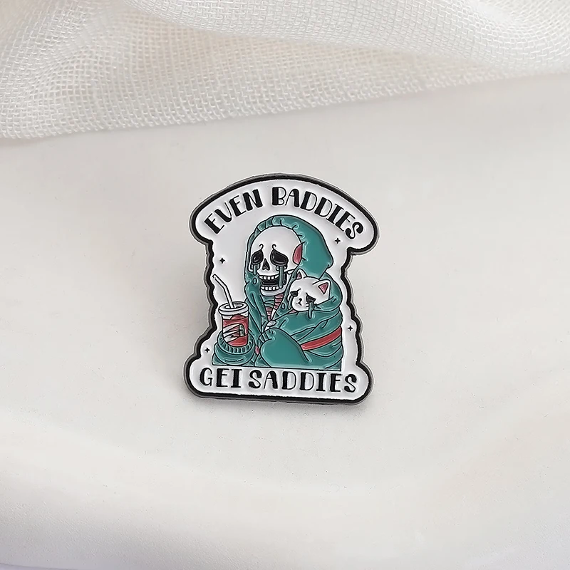 الهيكل العظمي الصحة العقلية المينا دبابيس حتى Baddies الحصول على دبابيس Saddies على ظهره قبعة شارة التلبيب اكسسوارات هدية للأصدقاء