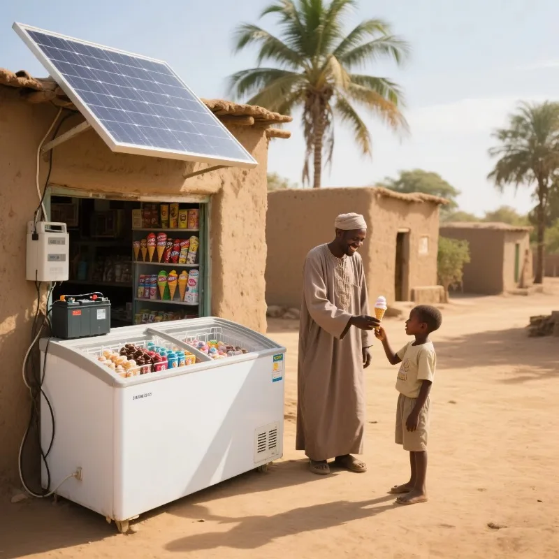 12V DC Solar Powered Chest Freezer with Single Sliding Door for Home RV Use Fish Vegetable Fruit & Ice Cream Storage