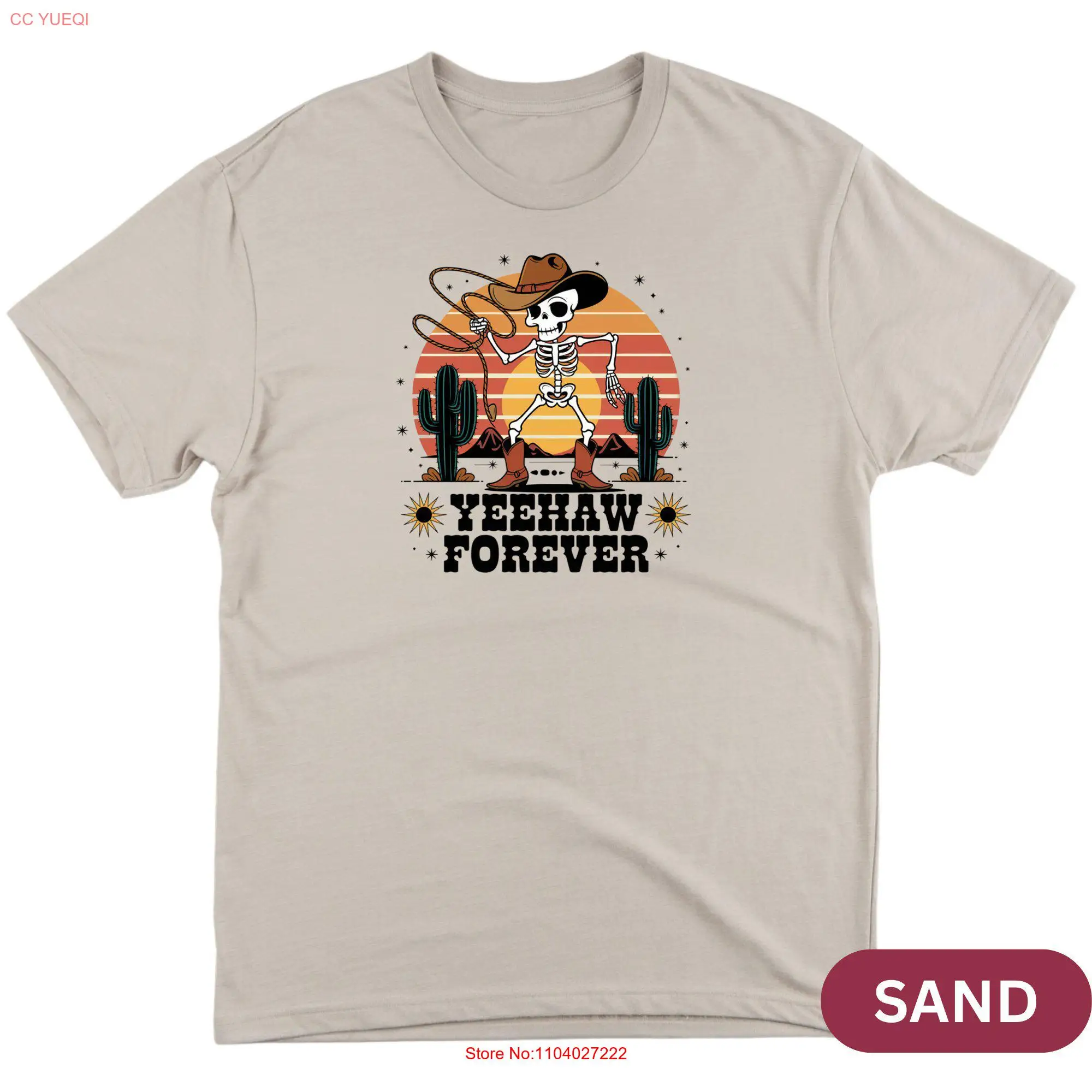 Yeehaw Forever T Shirt Funny Skeleton Cowboy Western Desert Cactus Retro Design SweaT and Mug long or short sleeves