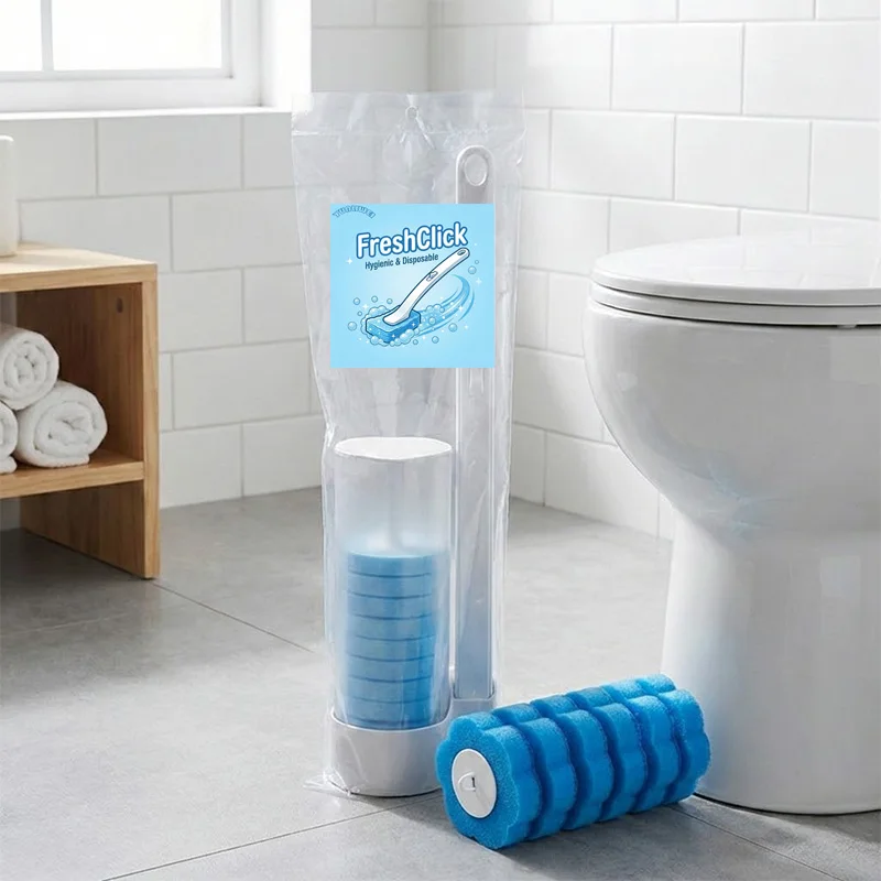 Berührungslose Einweg-Toilettenbürste mit Nachfüll-Schwämmen, Wandmontage-Aufbewahrung, Badezimmer-Reinigungszubehör