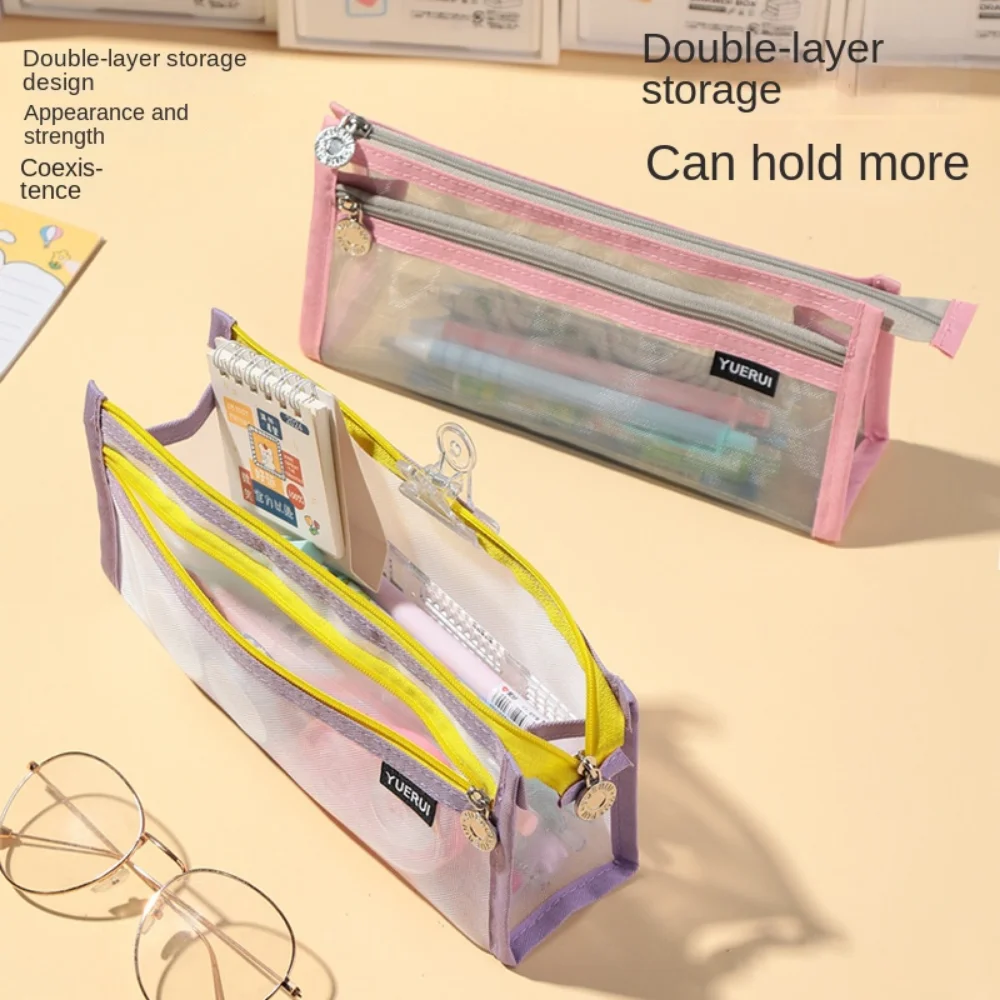 

Triangle Mesh Pencil Case Transparent Large-Capacity Stationery Storage Bag Nylon Mesh Cute Cosmetic Storage Bag Office Supply