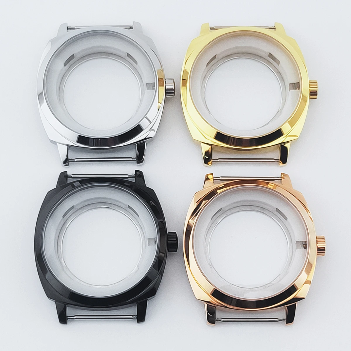 Neiton 42mm Silver Black PVD Watch Case For NH35 Miyota 8215 Movement See-through Back Sterile Steel Case