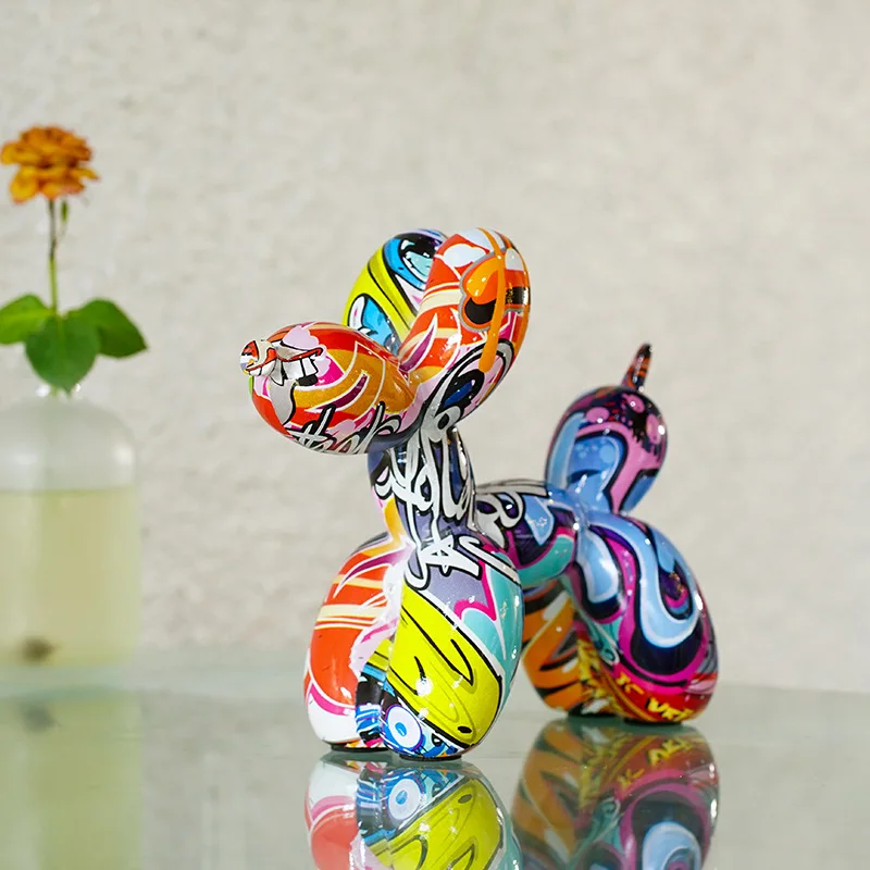 Hot-Selling Classic Colorful Graffiti Balloon Dog Ornament - European Style Creative Home Decor, Trendy Sample Room Decoration,