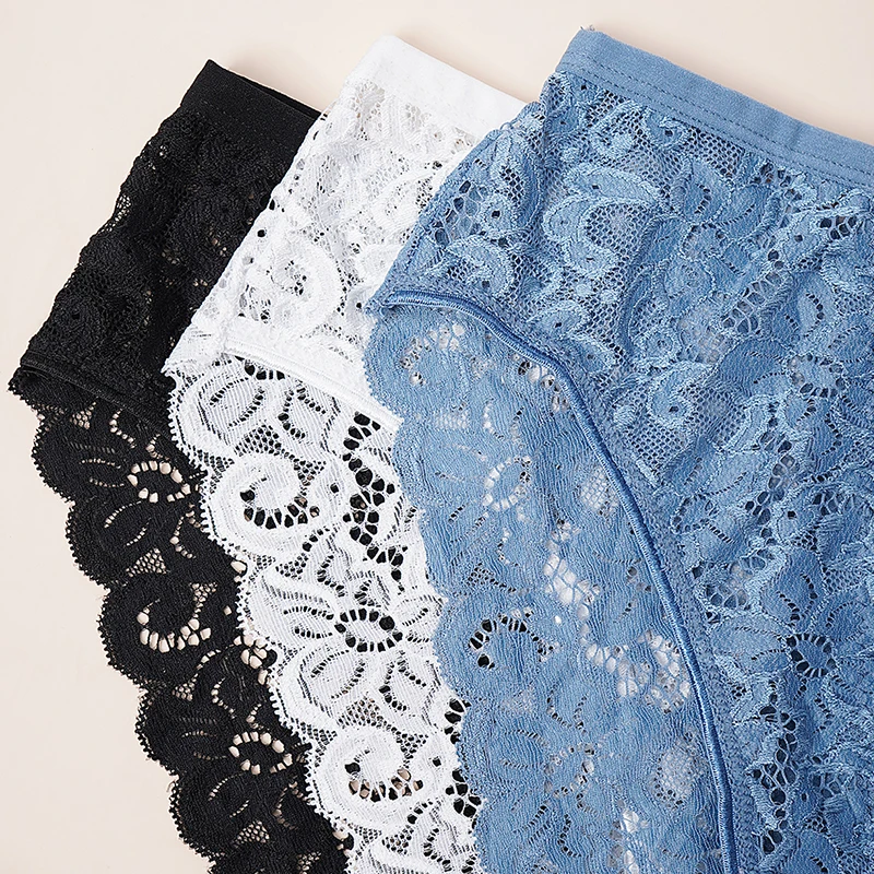 3ks/sada síťovaných krajkových patchworkových kalhotek, poloprůhledné sexy dámské květinové kalhotky, jednoduchý styl, pohodlné prodyšné spodní prádlo - náhled 5