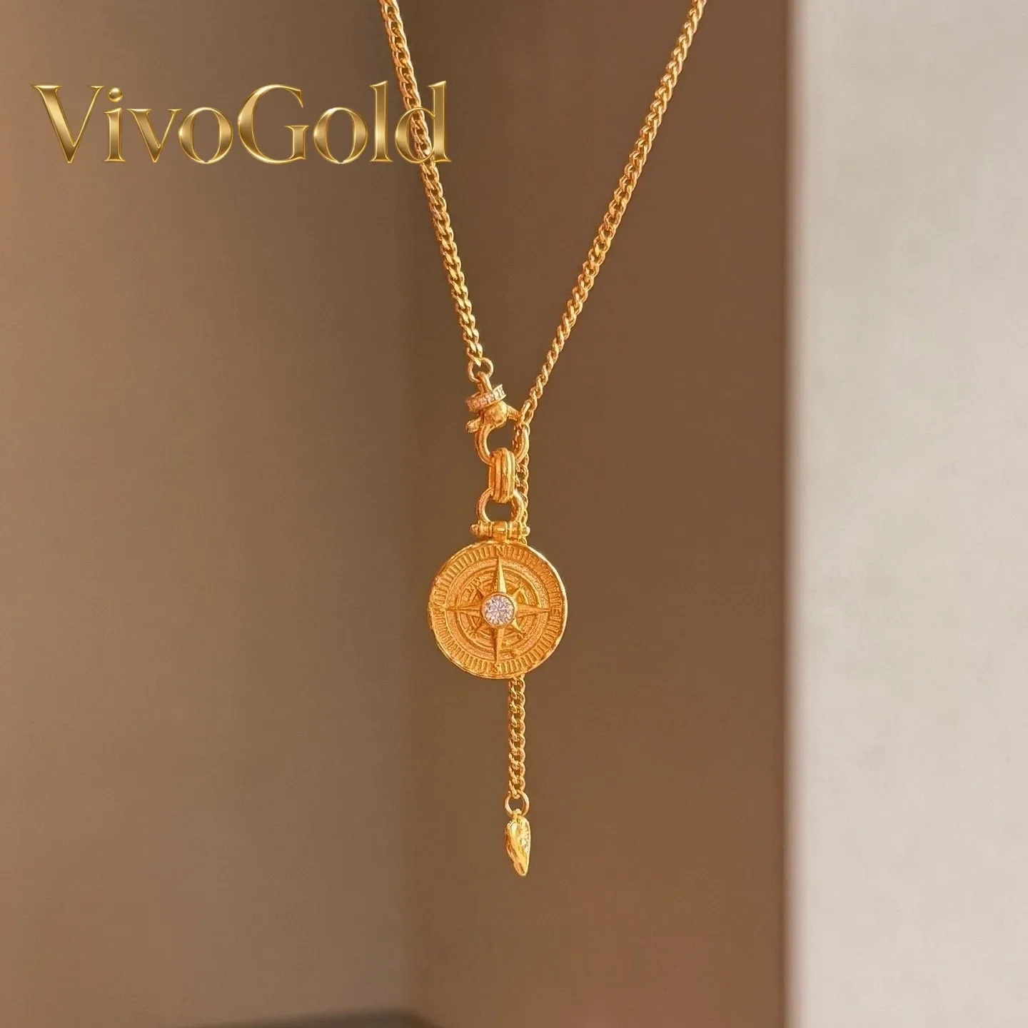 VivoGoldNew Chinese style eight-pointed star and moon 9999 24K real gold necklace women's niche design light luxury  clavicle ch