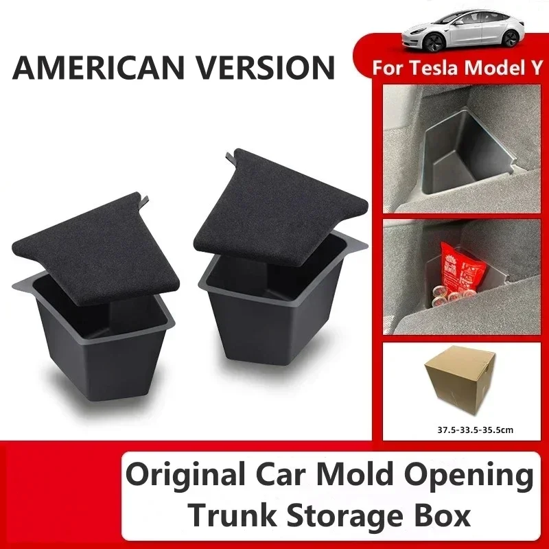 Car Trunk Side Storage Box For The US Tesla Model Y 2018-23 Hollow Cover Organizer Flocking Mat Partition Board Stowing Tidying