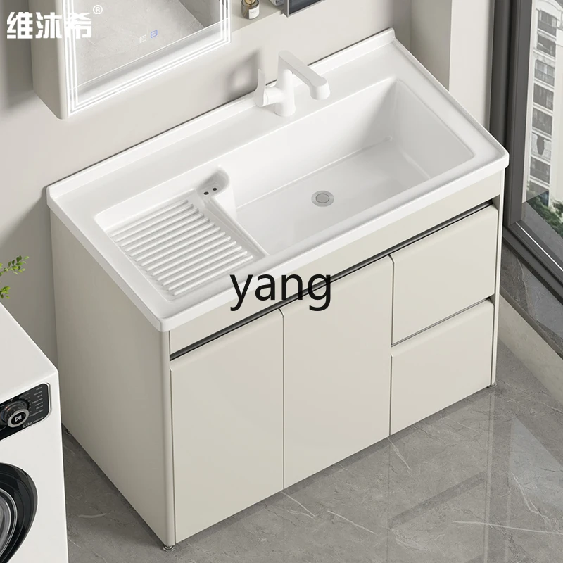 CX Balcony Stainless Steel Laundry Cabinet Combination Ceramic Laundry Pool Washbasin with Washboard