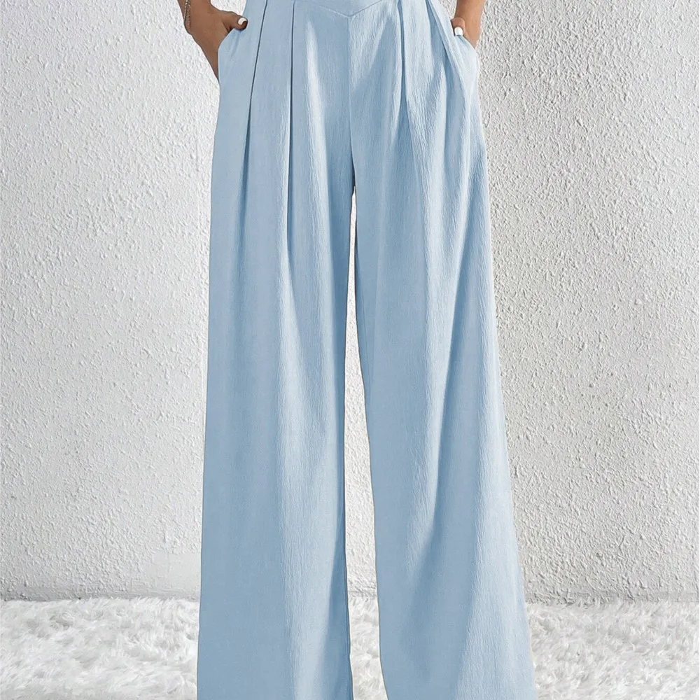Pleated Casual Wide-leg Pants Spring Autumn New Women's Commuter Style Pocket Loose Solid Color Trousers Pantalones De Mujer