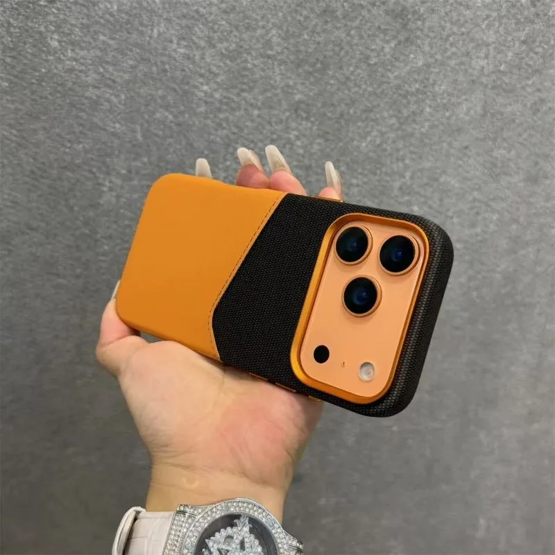 

Fashion card Holder Leather Case For IPhone 16Pro 15 14 13 12 17 ProMax for MagSafe Wireless Charging Alloy Lens Hit Color Cover