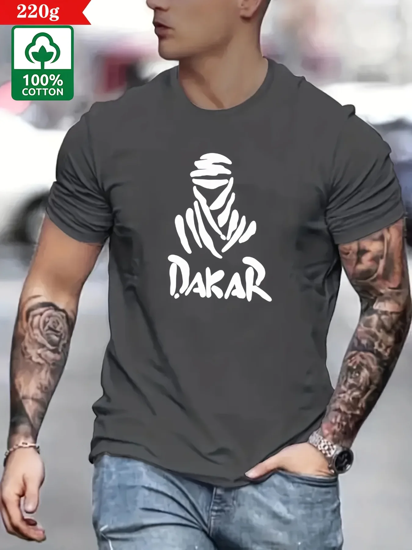 Men's Summer 100 Cotton Fashionable Casual Loose Large Size Dakar Style Printed Round Neck Short Sleeve T-shirt Top image 2