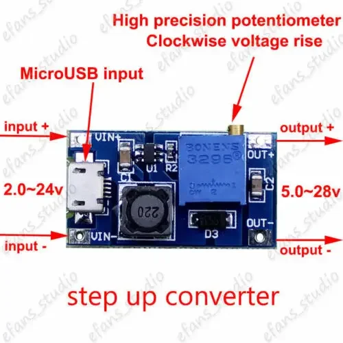 2A DC-DC Boost Step up Adjustable Converter Micro USB Input DC 2V-24V to DC 5V 6V 9V 12V 24V