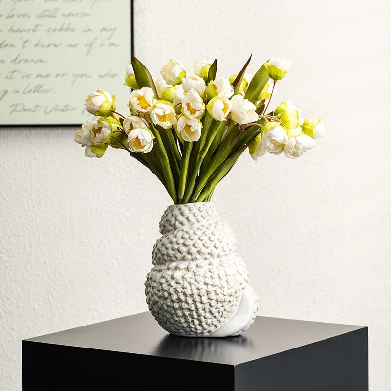 CAPIRON Retro Seashell Vase Ceramic Flowerpot for Fresh Flower Pampas Grass  Modern Art Ornament Living Room Decoration Mantel
