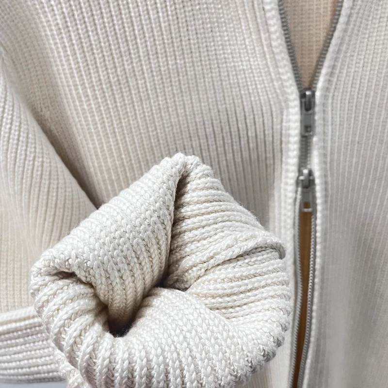Autumn Winter Knitted Warm Sweater Men's Light Maturity Style Couple's Cardigan Coat Dual Zipper Half High Collar Four Corner...