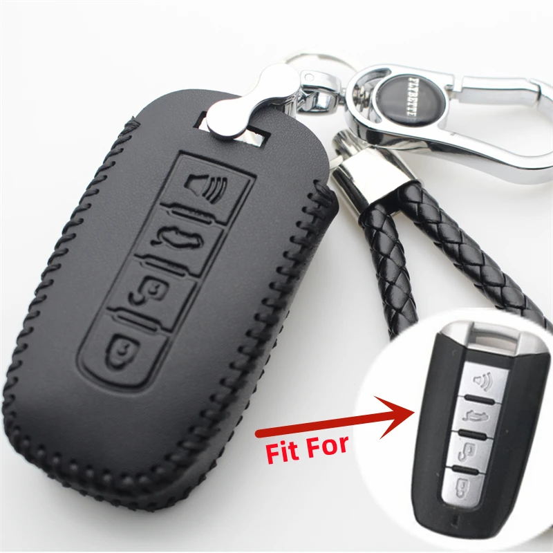 Genuine Leather 4Button Key Case Cover For Ssangyong Tivolan Actyon Kyron Korando Rodius