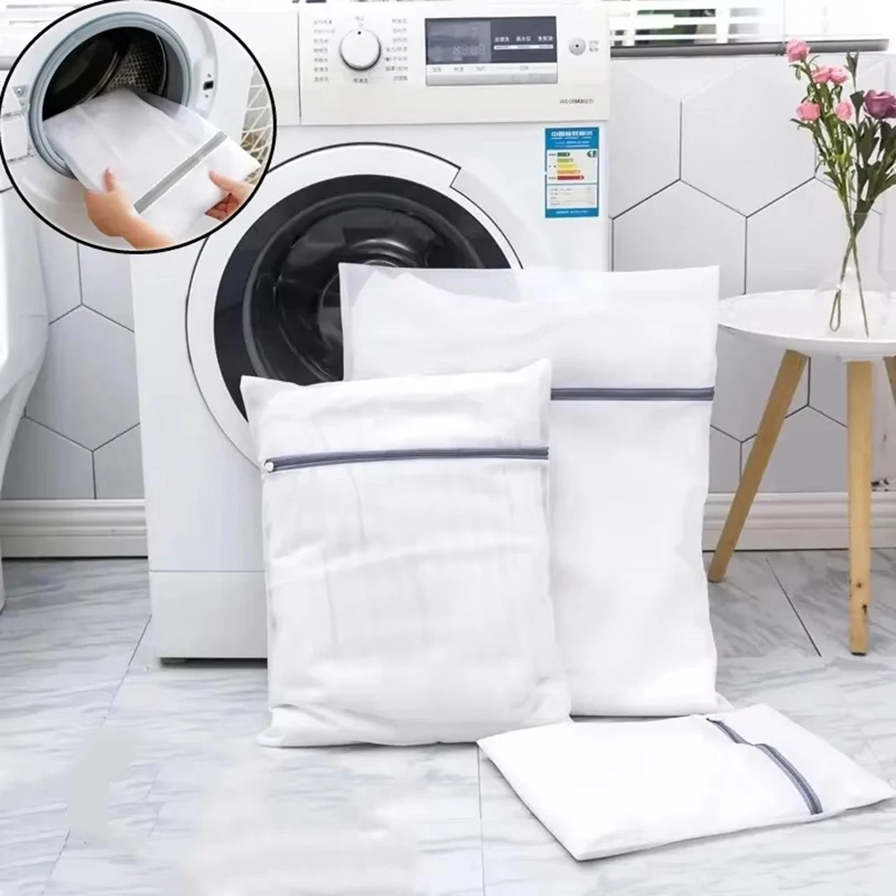 

2PC Zipper Mesh Laundry Bags Polyester Laundry Bags Fine Mesh Laundry Baskets Washing Machine Laundry Bags Bra Bags