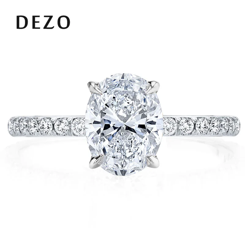 

DEZO Oval Cut 2ct Solitaire Moissanite Diamond Engagement Ring D Color Solid 925 Sterling Silver Wedding Women Promise Jewelry