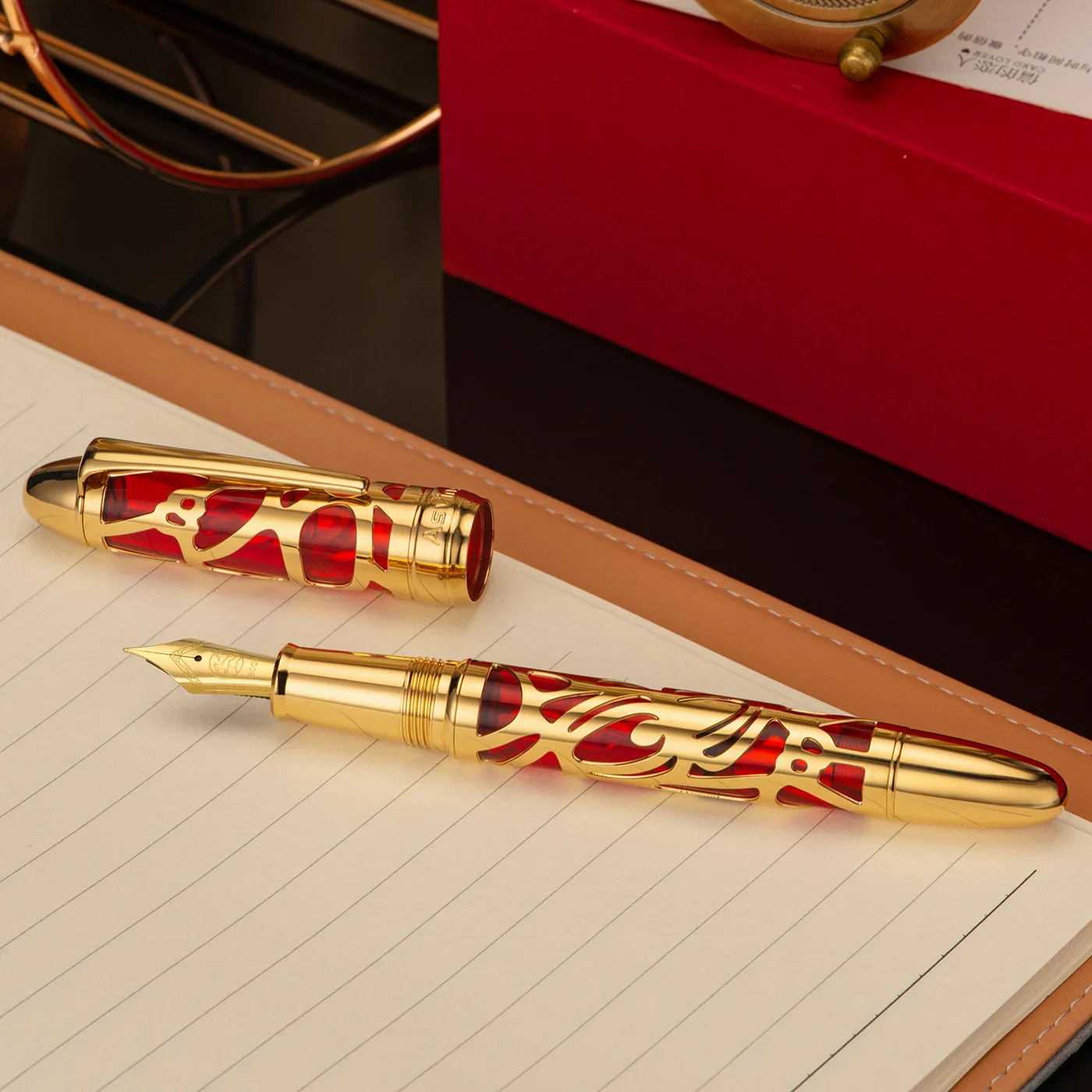 Original Asvine P80 Spider Web Creative Hollow Pistons Ink Pen High End Business Office Gift