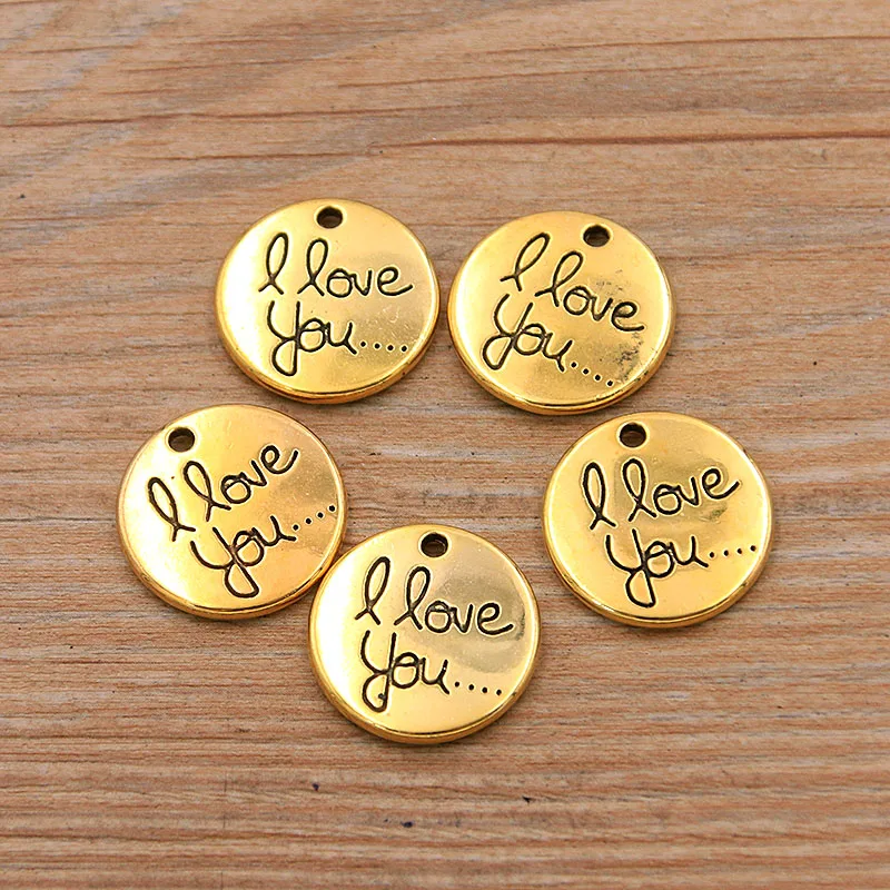 6PCS 20*20mm Metal Alloy 3 Color Round Letter Charms I LOVE YOU Pendants For DIY Necklace Bracelet Jewelry Making Findings