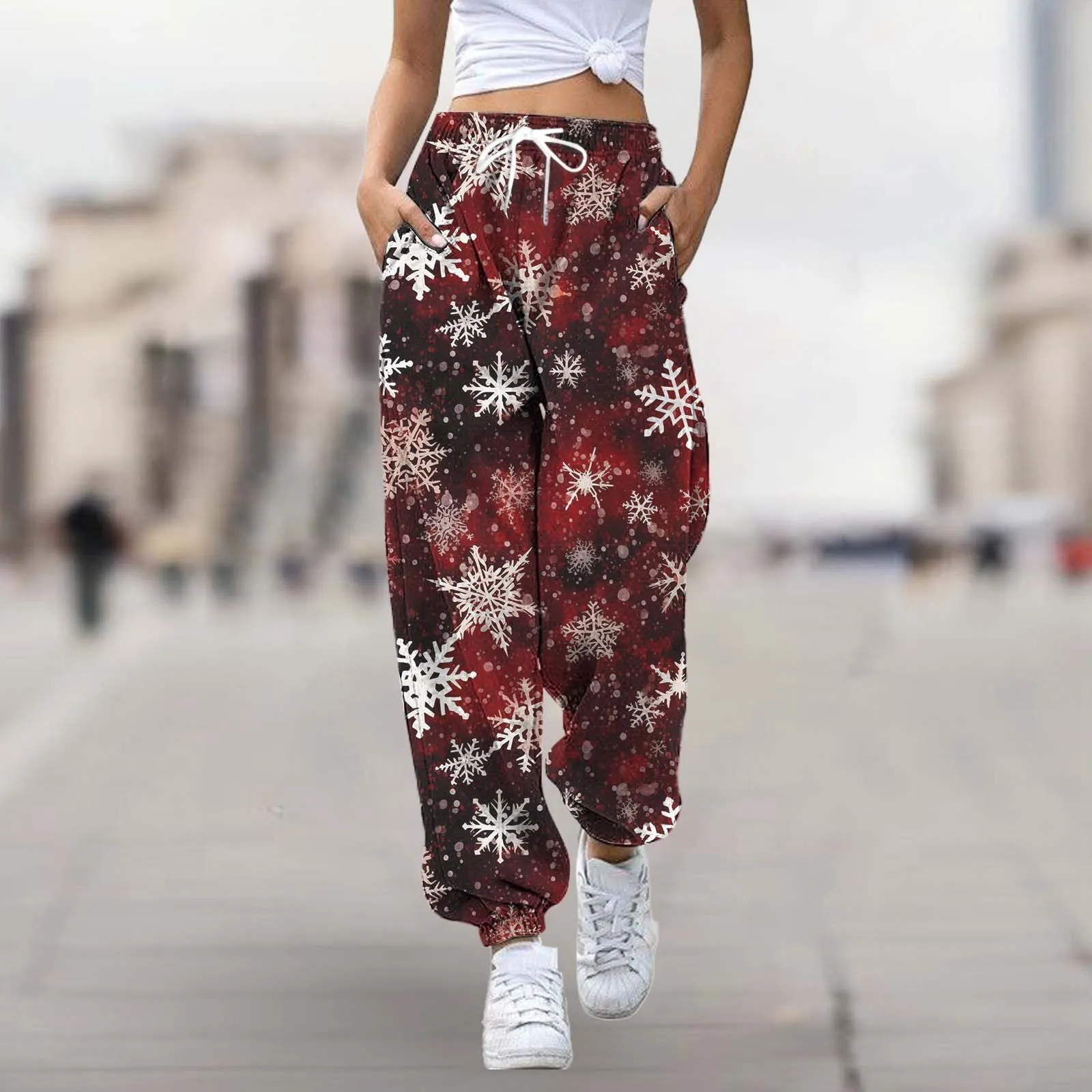 

Autumn Winter Women Loose Casual Gym Athletic Fit Joggers Sweatpant Christmas Print Harem Lounge Trouse With Pocket