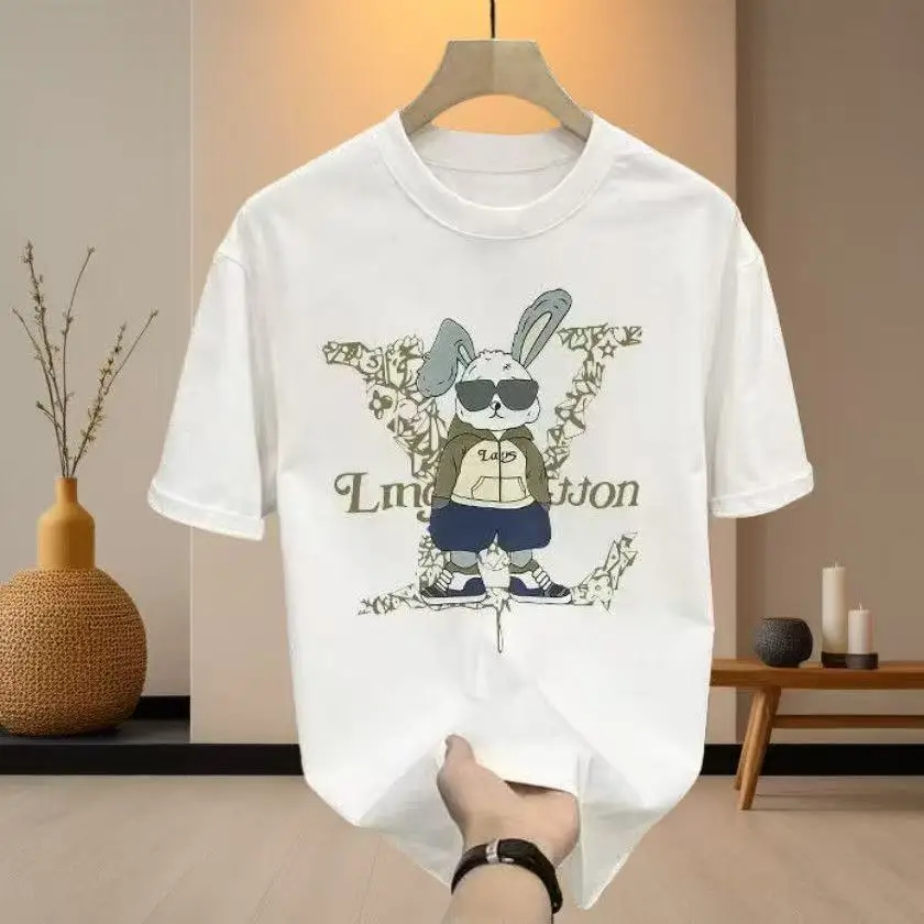 Fashion Luxury Brand Rabbit Pattern Printed Short Sleeved Spring and Summer T-shirt Fashion Casual Versatile T-shirt