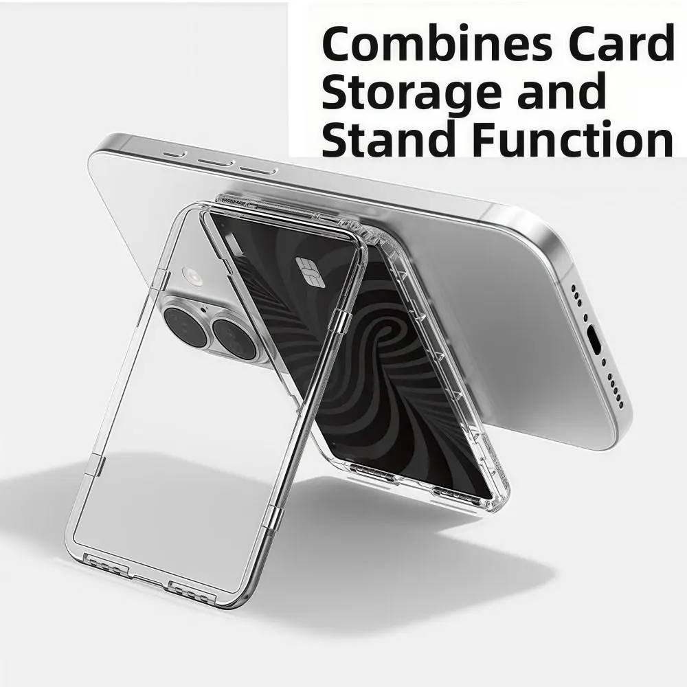 Transparent For MagSafe Card Sleeve Shockproof 2 Card Slots Magnetic Stand Card Holder Ultra-thin for iphone 17/16/15/14/13/12