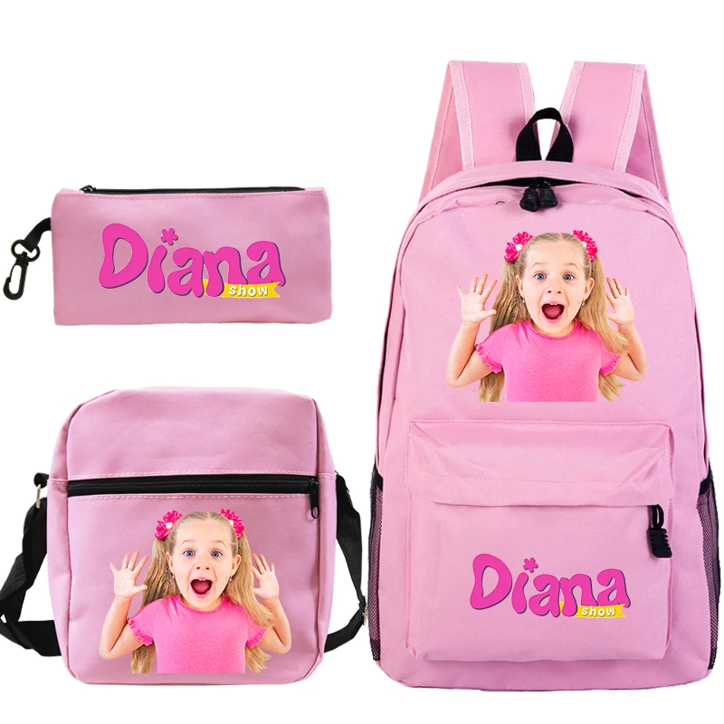 

3pcs Set Kids Diana Show Print Backpack Nylon Children School Bags Large Capacity Students Daypack Cute Girl Travel Book Bag