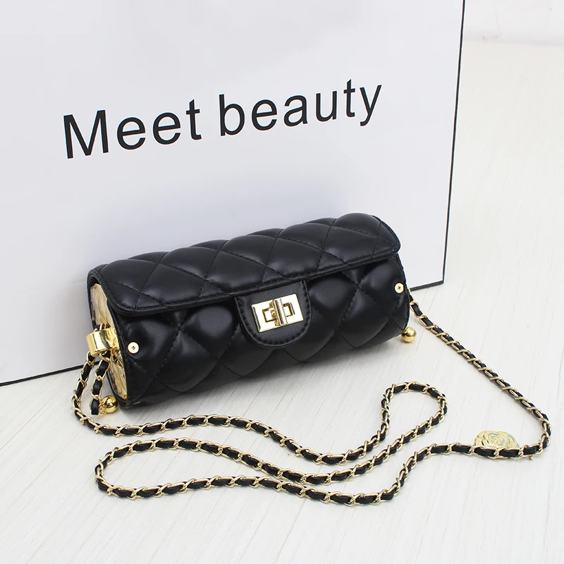 

Cylinder aped Chain oulder Crossbody Bag Faionable Diamond Pattern Korean Sle Mobile Phone Bag Cact Size