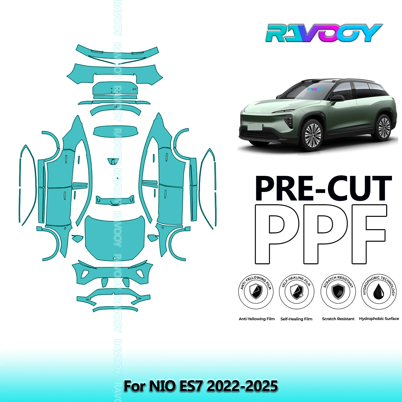 RAVOOY Custom-Fit Precut TPU PPF Full Vehicle Clear Bra Stone Guard EU UK For NIO ES7 2022-2025