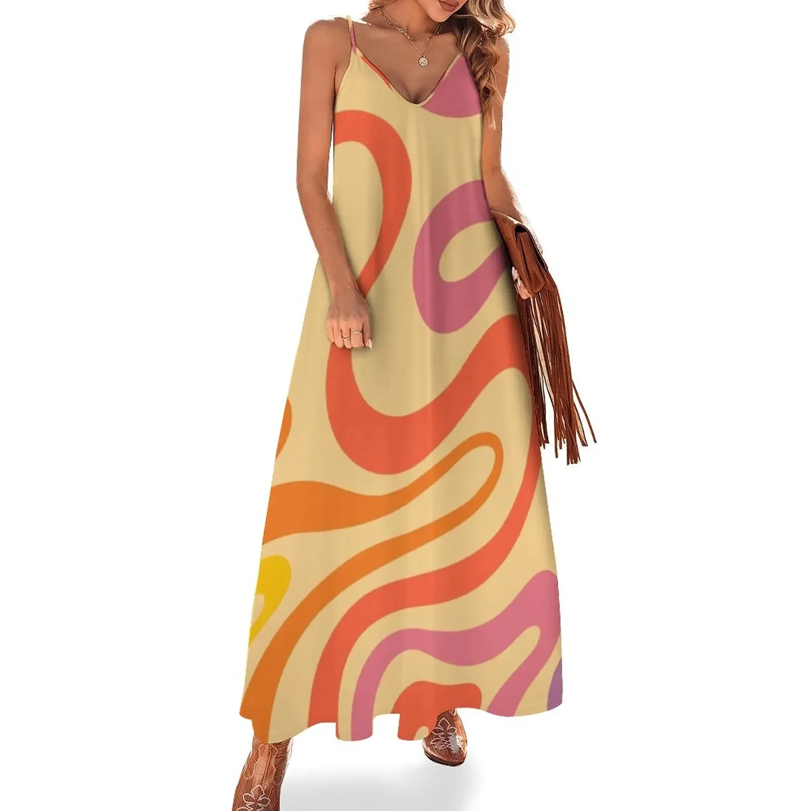

Abstract 70s Pattern Aesthetic Sleeveless Dress Women's summer suit Woman clothing