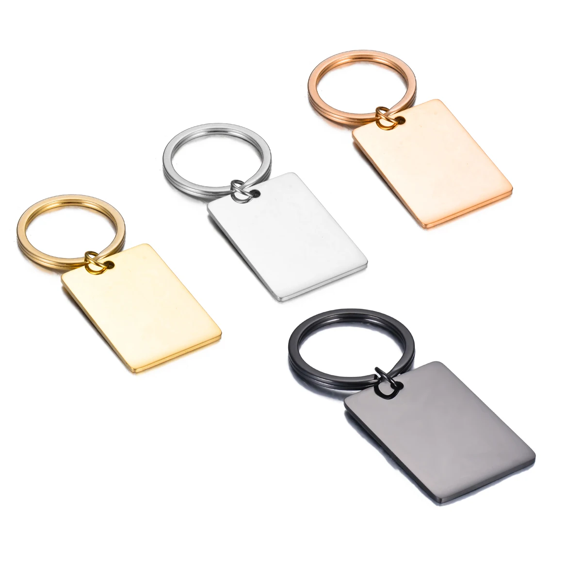 3Pcs Dog ID Tag Rectangle Blank Stainless Steel Keychain Stamping Mirror Polishing Pendant Keyring Accessories