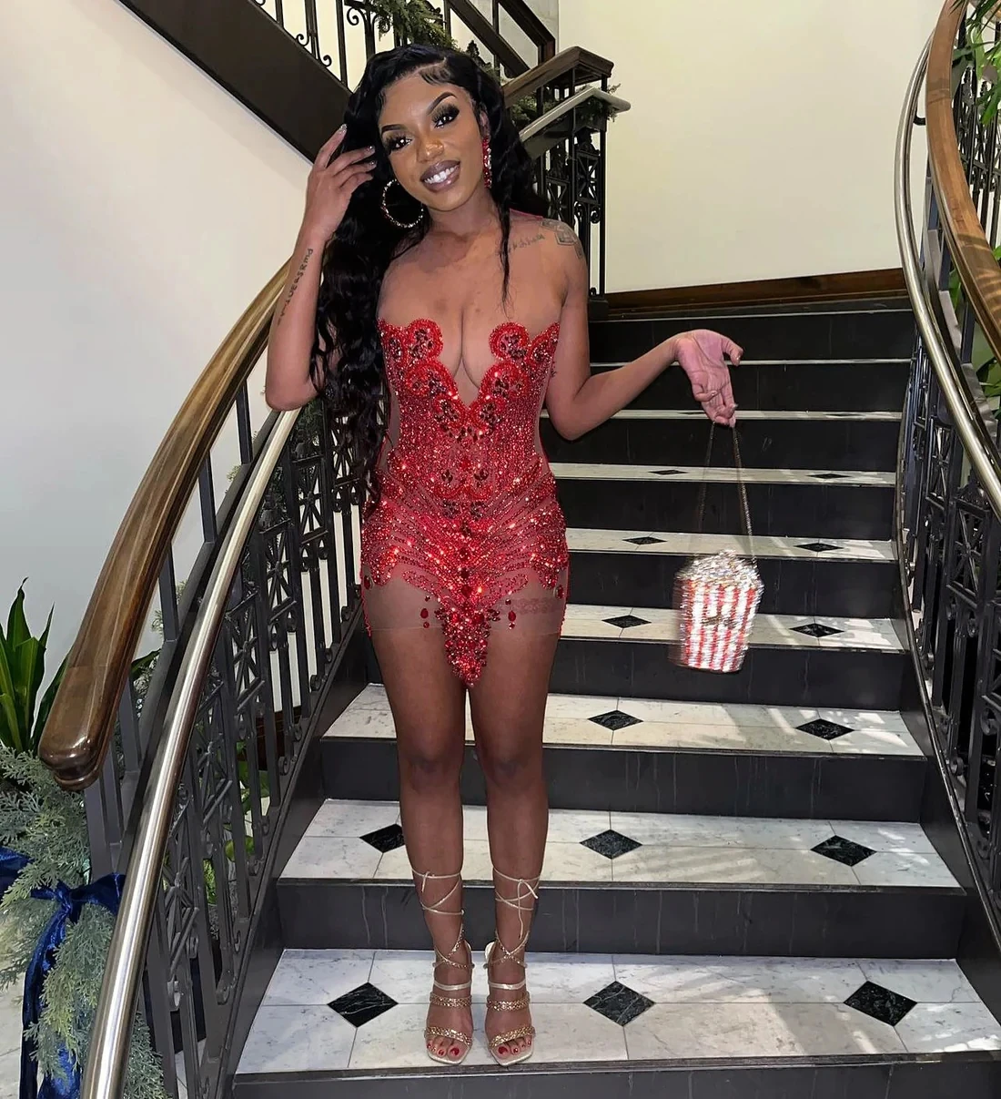 

Red Sexy Diamond Sheer Short Prom Dresses Black Girls Birthday Party Dresses Beaded African Mini Cocktail Dresses Homecoming