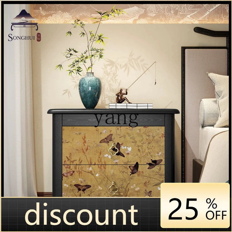 LH new Chinese bedside table pure solid wood chest of drawers household wall locker