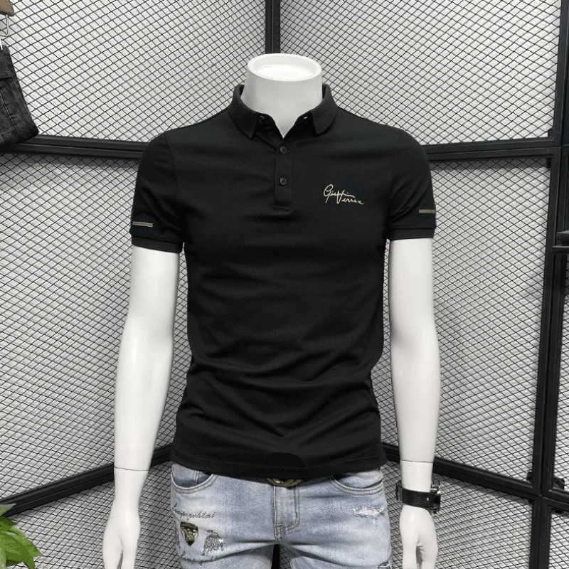 Embroidery Streetwear Polo T Shirt for Men High Quality Plain Skinny Mens with Collar Tee Shirts Top Clothing Cool New In Music